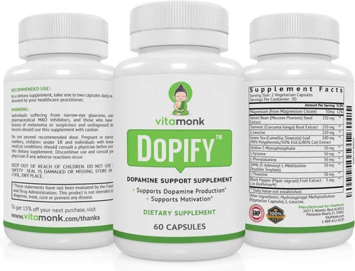 Vista 8 de VitaMonk Dopify - Suplemento de dopify Dopamina Booster con monofosfato de uridina, mucuna pruriens, L-teanina, tirosina y más, sin rellenos