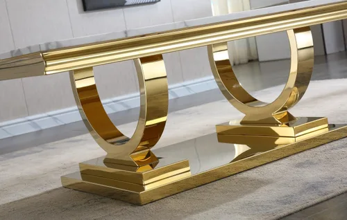Vista 5 de Mesa de centro de mármol sintético de 47 pulgadas, moderna mesa de café blanca con mesa de mármol de 0.71 pulgadas de grosor y base de acero Blanco