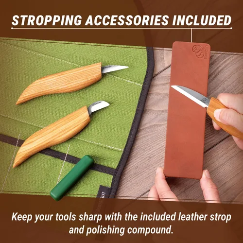 Vista 7 de Kit de Cuchillo para Tallado de Madera BeaverCraft S15, Kit de Talla para Principiantes, Niños - Juego de Herramientas de Tallado de Madera