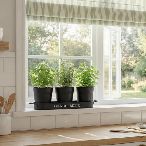 Vista 7 de PERFNIQUE Jardín de Hierbas de Interior, Maceta para Hierbas de Interior/Exterior, Macetas de Estilo Campestre, Jardín de Hierbas en Ventana