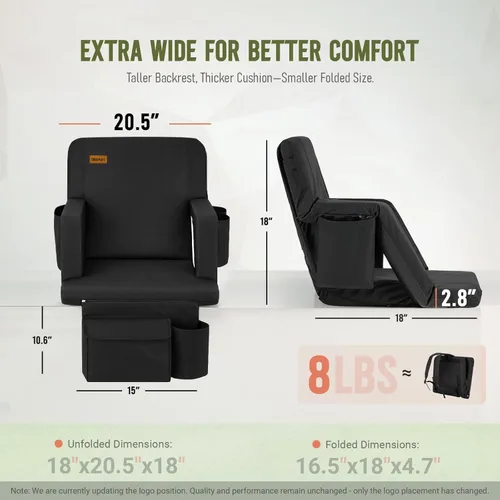 Vista 2 de Overmont Asiento de estadio con soporte trasero, cojín acolchado de 2.8 pulgadas, asiento reclinable de 6 posiciones con doble gancho, correas