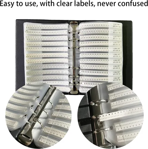 Vista 4 de Kit de condensador 1206 SMD Book (0.5pF-1uF) SMT Kit Chip 80 Valor x 50pcs = 4000pcs Capacitor Surtido Portafolio Carpeta Libro de muestras