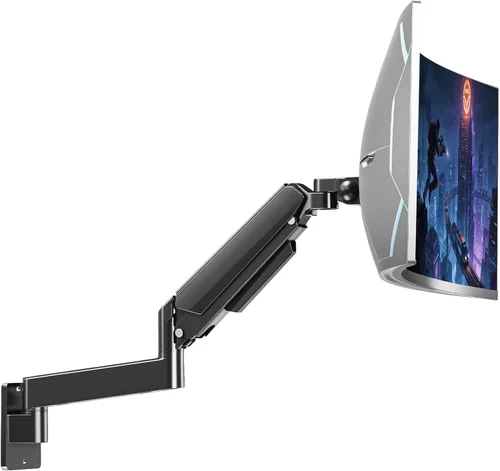 Vista 10 de MOUNTUP Soporte de pared para monitor único para pantalla de computadora de 32 pulgadas de máximo, brazo de monitor totalmente ajustable, soporte