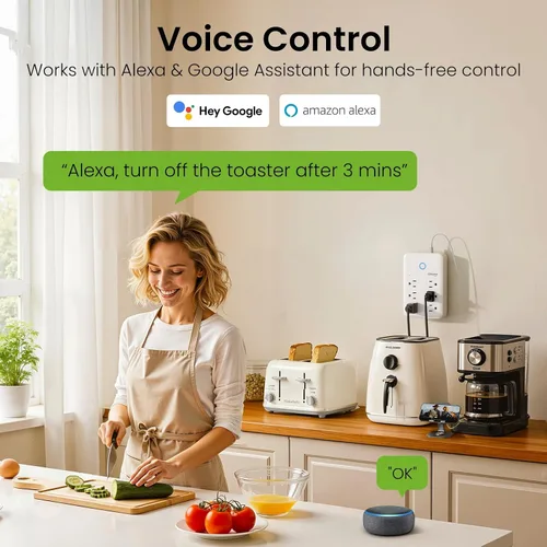 Vista 2 de GHome Smart Extensor de toma de corriente, cargador de pared USB con 3 salidas inteligentes individuales y 3 puertos USB inteligentes, funciona