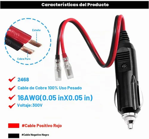 Vista 5 de Enchufe Macho de Encendedor de Cigarrillos de Repuesto de 12V con Cables y Luz LED - Conector de Toma de Encendedor de Cigarrillos Macho