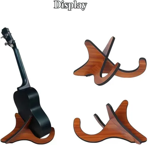 Vista 5 de Coret Soporte para instrumentos musicales, soporte de ukelele portátil con soporte para arco, soporte de madera para ukelele, guitarra pequeña