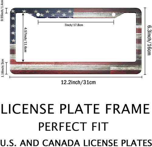 Vista 2 de Smooffly Marco de placa de matrícula con bandera de Estados Unidos pintada en madera vieja para accesorios decorativos de coche, resistente al