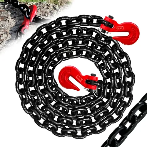 Vista 17 de Cadena de remolque, cadena de 12 pies y 1/4 pulgadas, cadena de seguridad para remolque G80 con ganchos G70, Wll 3300 libras cadena de alta