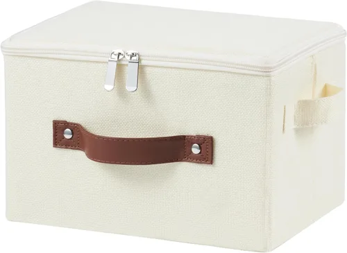Vista 8 de Contenedores de almacenamiento con tapa con cremallera de tela de algodón y lino, cestas de almacenamiento con tapa, cajas plegables lavables