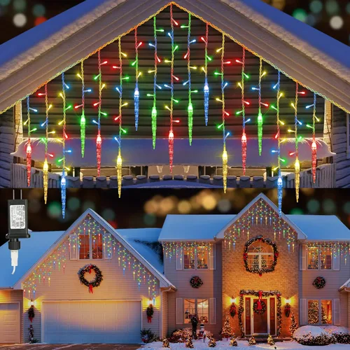 Vista 11 de LYHOPE Luces de Navidad de Carámbanos, 432 LED de 35.4 pies, 8 Modos de Luces de Carámbanos de Bajo Voltaje con 72 Gotas, Luces de Hadas de Cortina