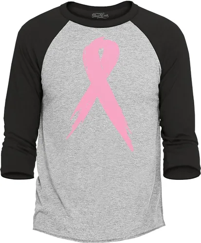 Vista 8 de shop4ever Camiseta de béisbol raglán rosa de concientización sobre el cáncer de mama Negro/Blanco