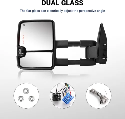 Vista 5 de Espejo de remolque para Silverado Sierra - Compatible con 2003-2007 Chevy Silverado GMC Sierra, espejos de remolque con vidrio ajustado