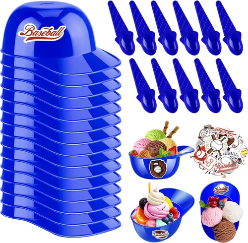 Vista 15 de MEEZY Juego de 16 cuencos de helado con diseño de casco de béisbol con 8 mini tazas de postre y 8 cucharas, 8 onzas. Cuencos reutilizables