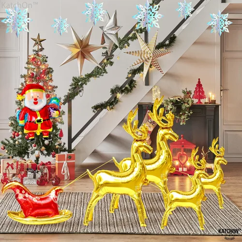 Vista 6 de KatchOn Globos de reno de Feliz Navidad, paquete de 12 Globos de Mylar para decoraciones navideñas de renos