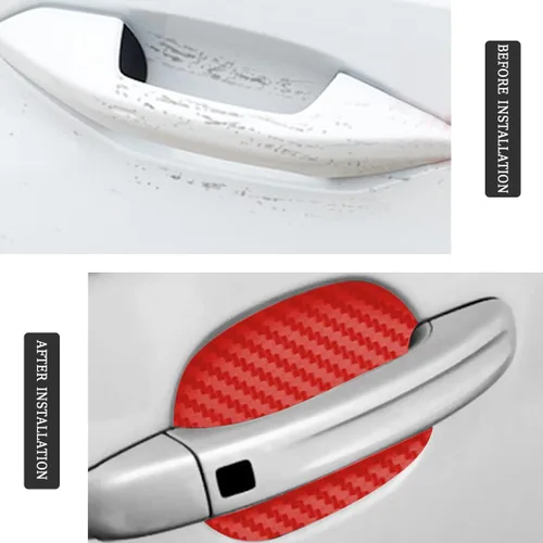 Vista 24 de 4 unidades de protector de puerta de automóvil de fibra de carbono antiarañazos, película protectora para manijas de auto sin marcas, universal