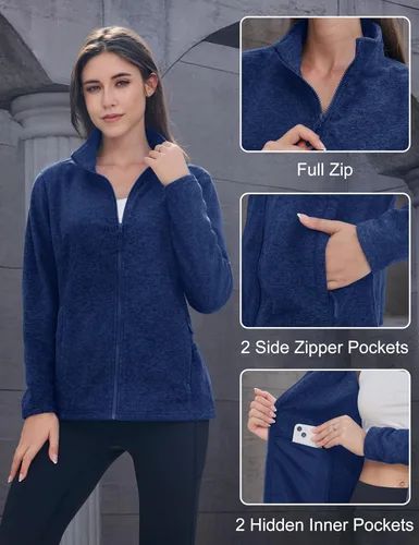 Vista 6 de MAGCOMSEN Chaqueta de Forro Polar para Mujer con Cremallera Completa Ligera Suave Polar Cálida Chaquetas de Invierno para Mujer con Bolsillos