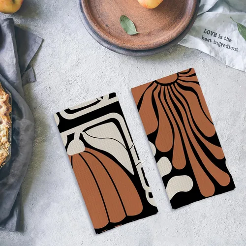 Vista 4 de Black and White Floral Kitchen Towels, Retro 70s Groovy Hand Towels for Bathroom Decor, Modern Minimalist Botanical Dish Tea Towels for Kitchen