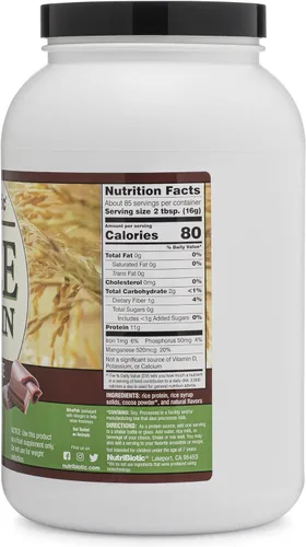 Vista 3 de NutriBiotic Proteína de arroz con chocolate, 3 libras (3.0 lbs) Proteína cruda baja en carbohidratos, vegetariana y apta para dieta cetogénica