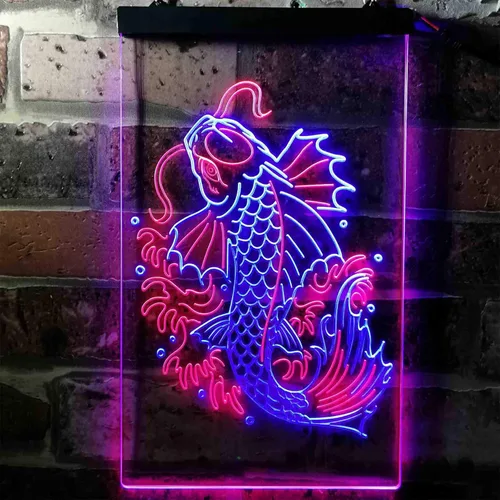 Vista 2 de ADVPRO Koi Fish Display - Letrero de neón LED de doble color, azul y rojo, 8 x 12 pulgadas st6s23-i3720-br