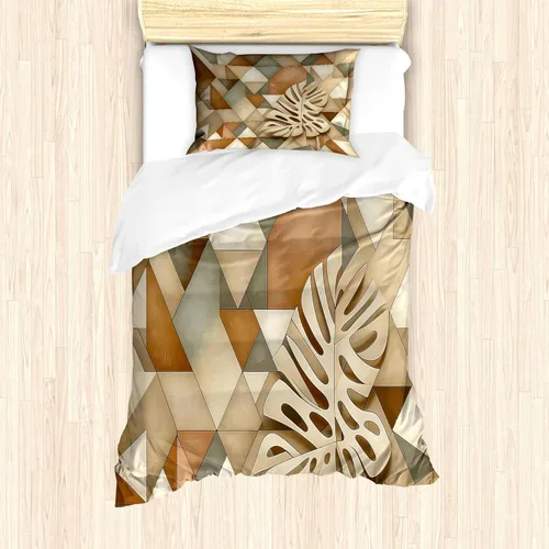 Vista 72 de Ambesonne Monstera - Juego de funda de edredón, estilo escandinavo bohemio, estampado triangular poligonal geométrico, juego de ropa de cama