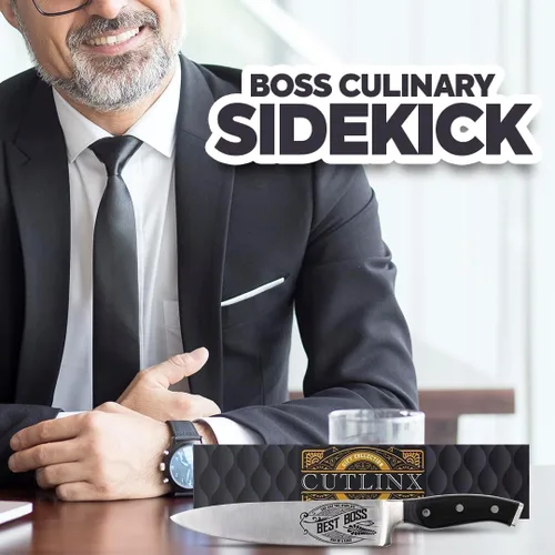 Vista 2 de Best Boss - Cuchillo de chef de alta calidad para regalo de cumpleaños, cuchillo de cocina de acero al carbono de 8 pulgadas con mango de madera
