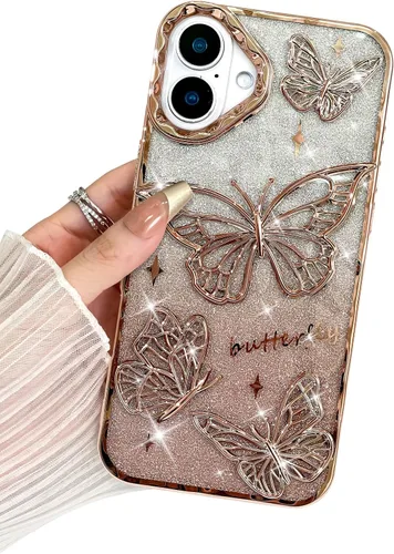 Vista 16 de BITOBE Diseñada para iPhone 16 Pro Max, Bonita Funda de Mariposa 3D Delgada con Chapado Brillante Reluciente de Lujo para Mujeres y Niñas Protectora