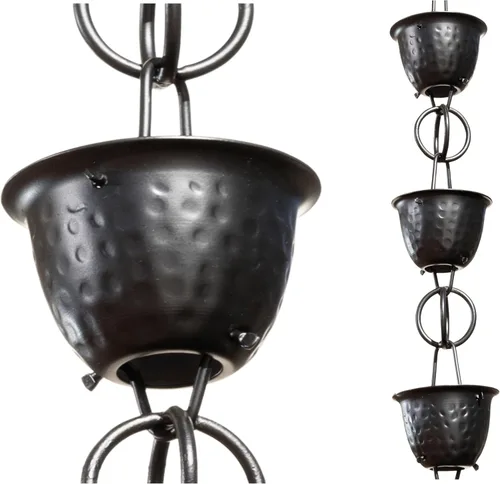Monarch Rain Chains Cadenas de lluvia martilladas de aluminio para canaletas – Extensión de 3 pies de extensión negra Cadena de lluvia decorativa