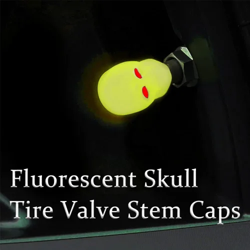 Vista 8 de 4 tapas de vástago de válvula de neumático de automóvil, tapones de vástago de válvula de neumático de automóvil con calavera nocturna, tapones