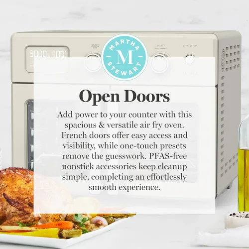 Vista 12 de Martha Stewart Combo de horno tostador y freidora de aire para puerta francesa, convección de encimera de 34 cuartos de galón, 12 en 1, hornear