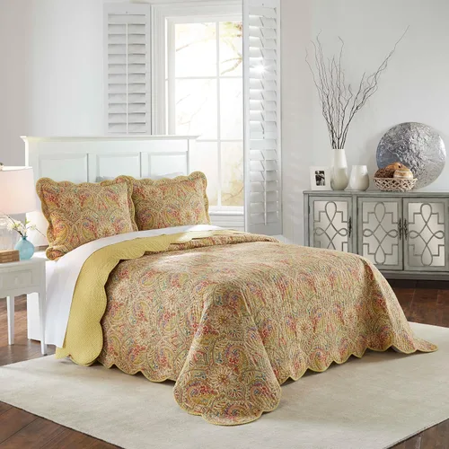 Vista 26 de Waverly Forever Peony - Juego de edredón de 4 piezas, 100% algodón, estampado floral de bayas, tamaño matrimonial/queen, con 2 fundas de almohada