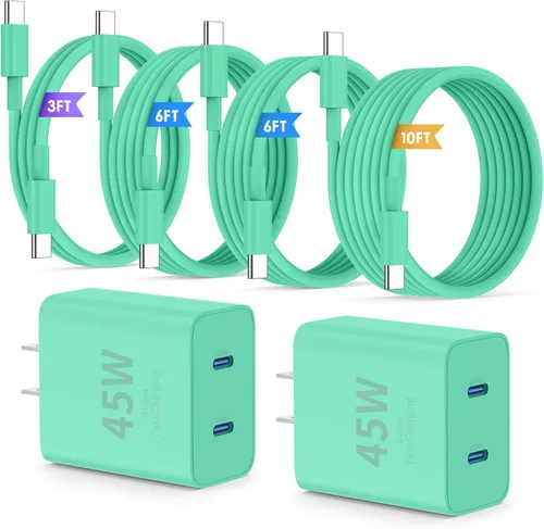 Vista 11 de Cargador Samsung súper rápido tipo C, bloque de cargador rápido USB C de 45 W de doble puerto [paquete de 2] y cable USB C extralargo de 60 W