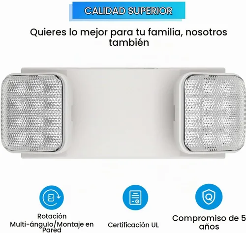 Vista 3 de Paquete de 2 luces de emergencia para negocios, con batería de respaldo, cable duro, certificado UL 924, CA 120/277V, luz de emergencia LED