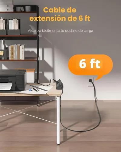 Vista 6 de Regleta de Energía con Abrazadera para Escritorio Negra, TESSAN Cable de Extensión de Enchufe Plano de 6 Pies con Múltiples Tomacorrientes, 5
