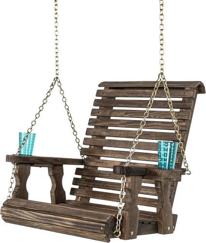 Vista 8 de Amish Casual Silla giratoria resistente con tratamiento a presión con portavasos (mancha de cedro)