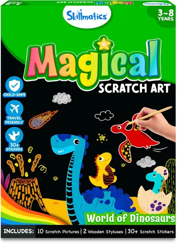 Vista 10 de Skillmatics Libro de arte para rascar para niños: animales, kits de manualidades y suministros, más de 30 calcomanías para rascar, juguetes
