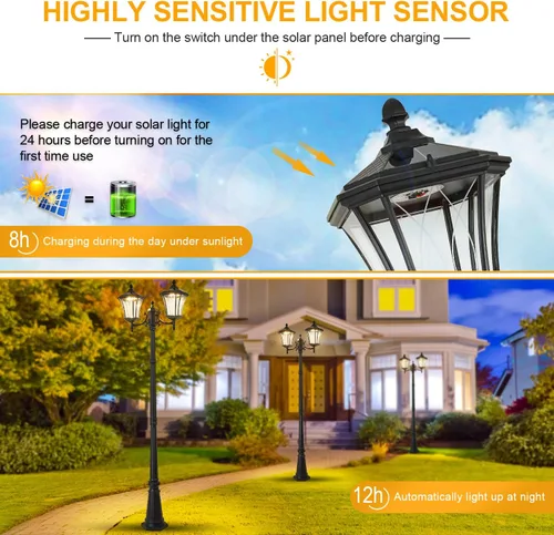 Vista 2 de 2-Head Solar Lamp Post Light, Aluminum Pole Lights with Waterproof, Dusk to Dawn Outdoor Street Lamps for Garden Pathway