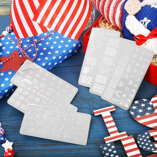 Vista 12 de Whaline Juego de 6 placas de estampado de uñas de guepardo y cerezas, arco de estrella de leopardo, cereza, placa de arte de uñas para bricolaje