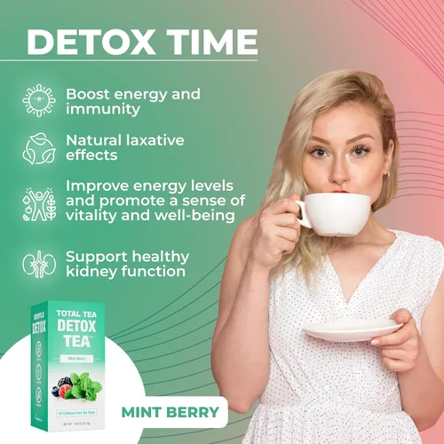 Vista 4 de Total Tea Set Energy Tea and Detox Tea, té de hierbas para aumentar la energía promueve la concentración, té de hierbas de menta natural y bayas