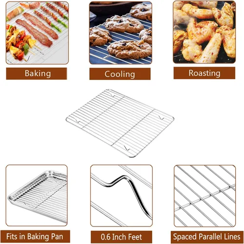 Vista 6 de P&P CHEF Bandeja Asadora de 14 pulgadas con rejilla para hornear y rejilla en forma de V, bandeja rectangular de acero inoxidable para lasaña