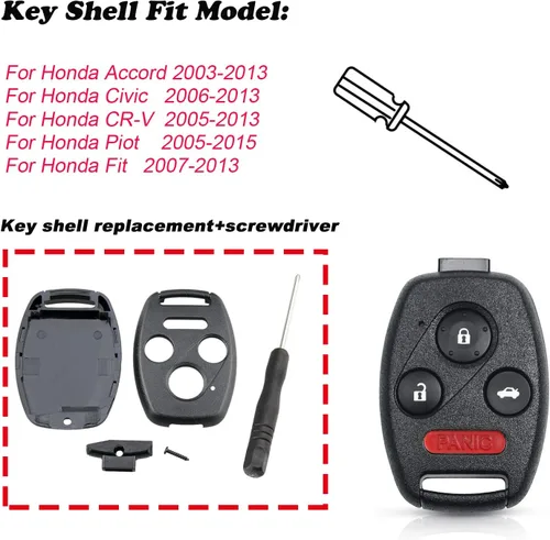 Vista 2 de Repuesto de llave de coche para Honda Shell Accord 2003-2012 / Civic EX 2006-2013 / Piloto 2009-2015/CR-V 2005-2006 (para Honda)
