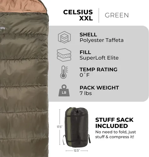 Vista 3 de Teton Celsius XXL Sleeping Bag, Cold Weather Sleeping Bags for Adults and Kids, Camping Made Easy and Warm. Compression Sack Included, 35F, 25F, 0F