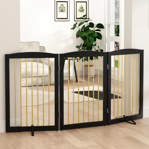 Vista 8 de PUPETPO Puerta independiente para mascotas para perros, puerta plegable de madera para perros para casa, escaleras, entradas, valla de seguridad