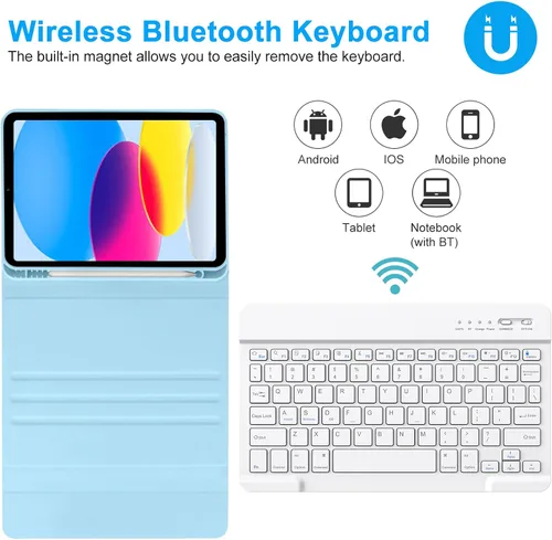 Vista 5 de TQQ para iPad de 10.ª generación con teclado (10.9", 2022), Funda con teclado para iPad de 10.9" 10.ª generación, desmontable - Portalápices