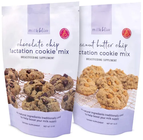 MilkBliss Mezclas de galletas de lactancia de avena con chispas de chocolate y mantequilla de maní, suplemento para lactancia materna, aumento