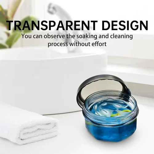Vista 4 de Copas de dentadura a prueba de fugas para remojar dentaduras postizas, estuche de baño de dentadura parcial, contenedor de limpieza de retenedor