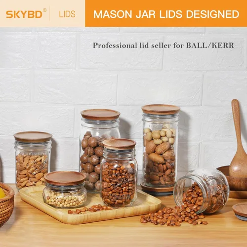 Vista 7 de 6 paquetes de tapas de tarros Mason de boca regular de madera para tarros Ball/Mason/Kerr, madera de acacia natural, material de grado alimenticio