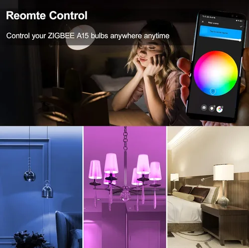 Vista 6 de Zigbee - Bombillas inteligentes A15, requiere concentrador (compatible con Hue*, Alexa, Google y ConBee), E26, 5 W = 40 W, cambio de color de 400