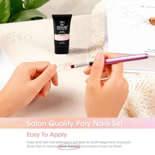 Vista 4 de ROSALIND Gel de uñas de poliéster rosa, gel de extensión de poliéster rosa suave de 2 onzas para uñas de gel natural constructor de uñas, decoración