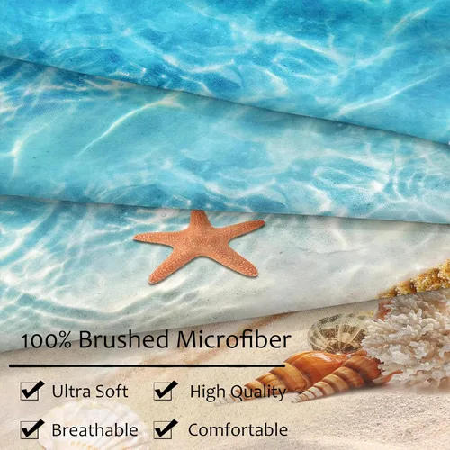 Vista 6 de Bedbay Juego de edredón de playa tamaño King, juego de ropa de cama costera de 3 piezas con diseño de concha de mar, conchas y vida marina, juego
