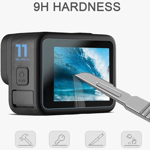 Vista 5 de OKFUN Protector de pantalla para Go Pro Hero 12/Hero 11/Hero 10/Hero 9 Negro, ultra claro templado lente de vidrio templado+vidrio templado frontal